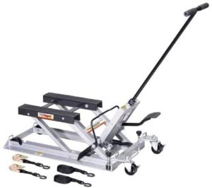 OTC 1545 Ultra Low Profile Motorcycle & ATV Lift – 1,500 lb (680 kg) Capacity, 3.5" Min Height, 17" Skids, Foot Pedal & Tie-Down Straps photo review
