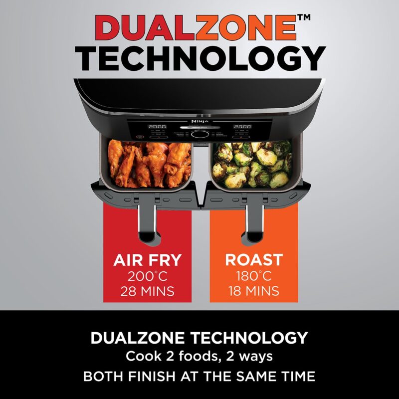 Ninja AF300UK Dual Zone Air Fryer - 7.6L, 2 Drawers, 6-in-1 Cooking, Energy Efficient, Oil-Free, Non-Stick, Dishwasher Safe, Black/Silver - Image 26