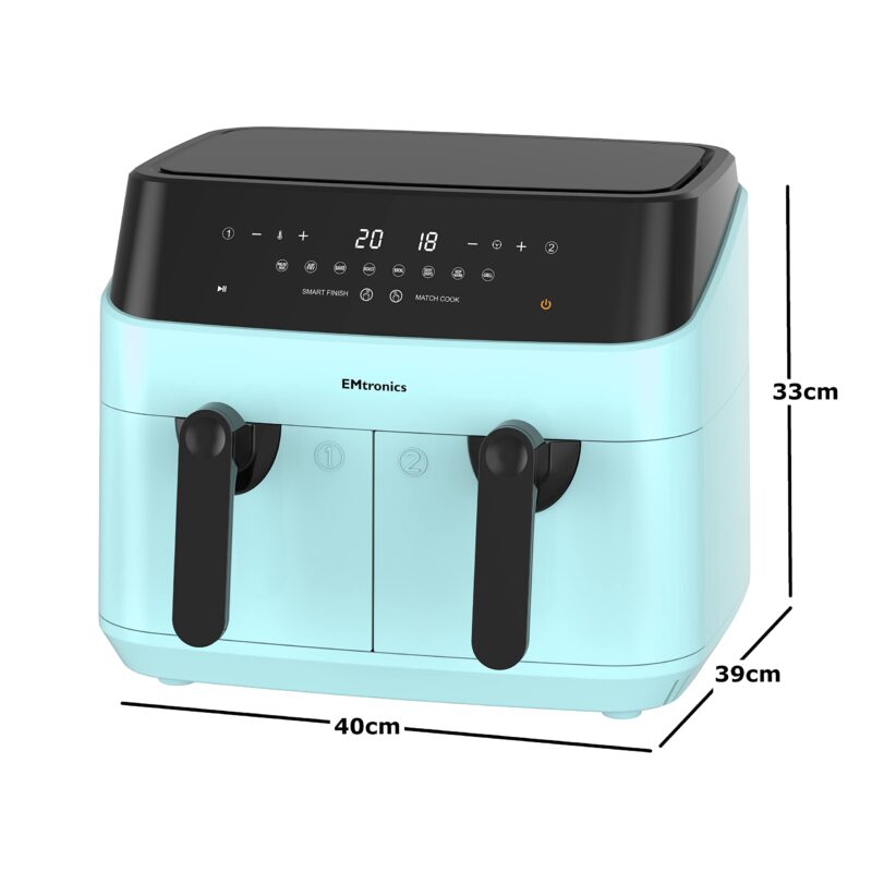 EMtronics EMAFDD9LSL Dual Air Fryer 9L - Double XL Basket, 8 Cooking Presets, 99-Min Timer, Stainless Steel, Oil-Free Healthy Cooking - Image 12