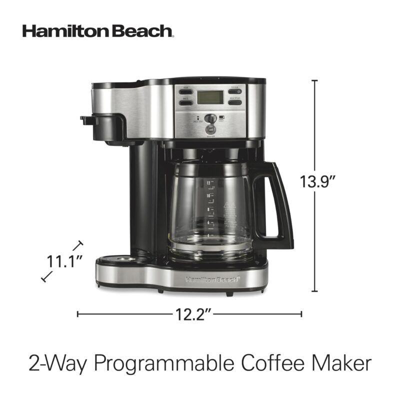 Hamilton Beach 2-Way Coffee Maker – 12-Cup Programmable Drip Machine & Single Serve Brewer, Auto Pause & Pour, Eco-Friendly, Dual Water Reservoirs, Black (49980R) - Image 9