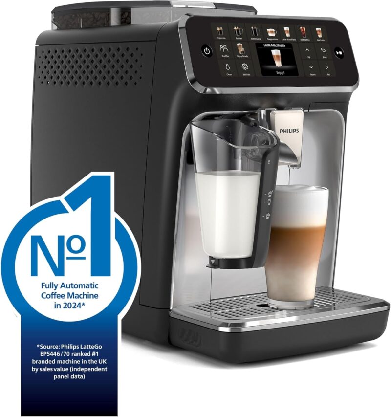 Philips 5500 Series EP5546/70 – Fully Automatic Espresso Machine with LatteGo, SilentBrew, QuickStart & 20 Hot & Iced Beverages (Black/Silver) - Image 2