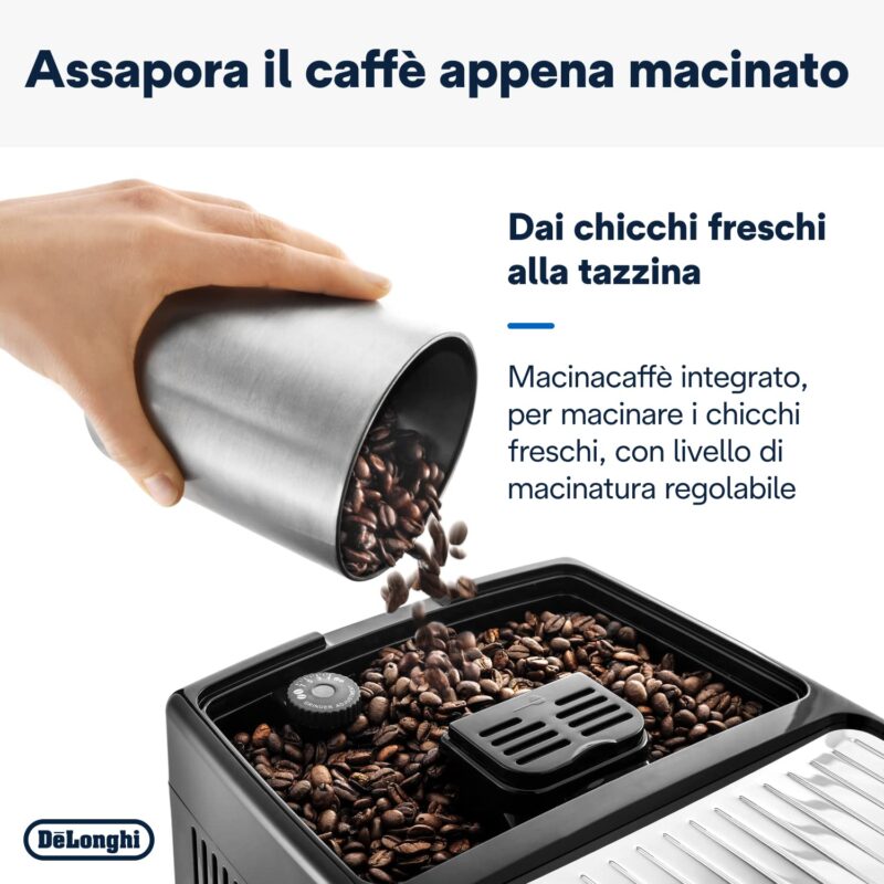 DeʼLonghi Dinamica ECAM350.15.B – Fully Automatic Bean-to-Cup Espresso & Coffee Machine with Manual Milk Frother, Double-Cup Brew, Hot Water Spout, 1.8 L Tank, 1450 W, Black/Stainless Steel - Image 6
