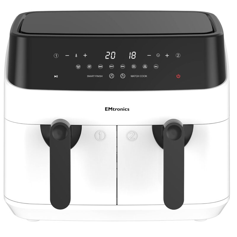 EMtronics EMAFDD9LSL Dual Air Fryer 9L - Double XL Basket, 8 Cooking Presets, 99-Min Timer, Stainless Steel, Oil-Free Healthy Cooking - Image 17