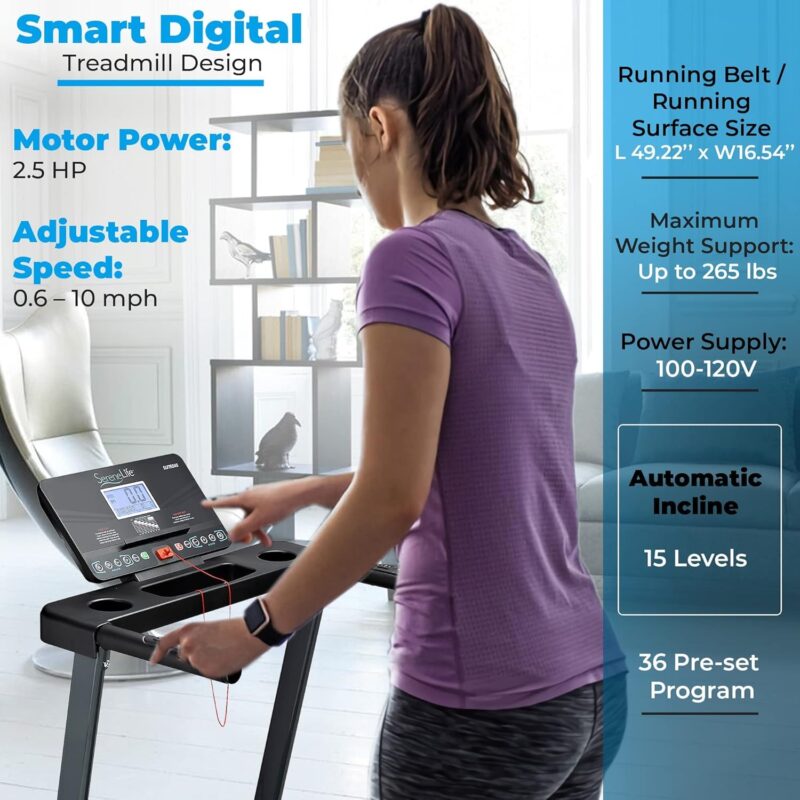 SereneLife SLFTRD18 Folding Treadmill – 0.6–6 MPH, 4-Level Manual Incline, Bluetooth App Sync, 39.3″×15.7″ Belt, Compact Digital Trainer - Image 15