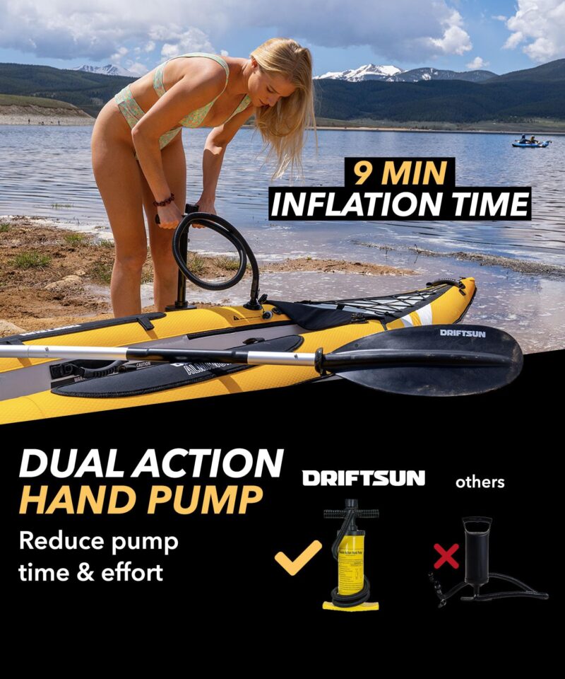 Driftsun Almanor Inflatable Touring Kayak – 1 & 2 Person EVA Padded Seats, High Back Support, Paddle & Pump - Image 12