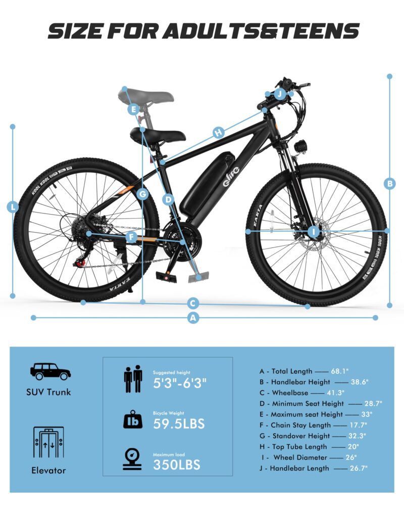 Racer Electric Bike for Adults - 21-Speed Mountain Lightweight Ebike with Peak 750W 22MPH Brushless Motor, 375Wh Removable Battery, 26X2.1 Tire Step Over E-MTB, Up to 40 Miles - Image 58