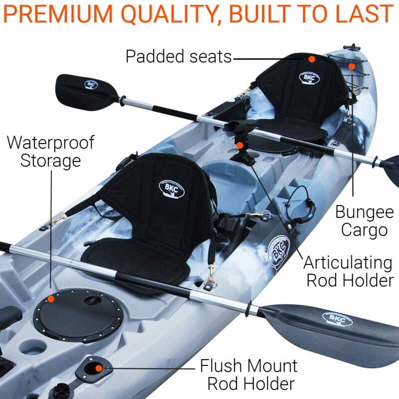 BKC Brooklyn 12.5 Tandem 12′ 8″ Sit-On-Top Fishing Kayak – 2-3 Person with Padded Seats & Paddles Included - Image 13