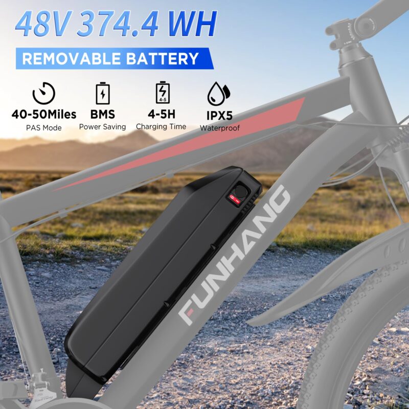 Funhang EB-M1 26″ Electric Mountain Bike – 500 W (1 000 W peak) motor, 48 V 374 Wh removable battery, 35 km h⁻¹ top-speed, up to 80 km range - Image 6