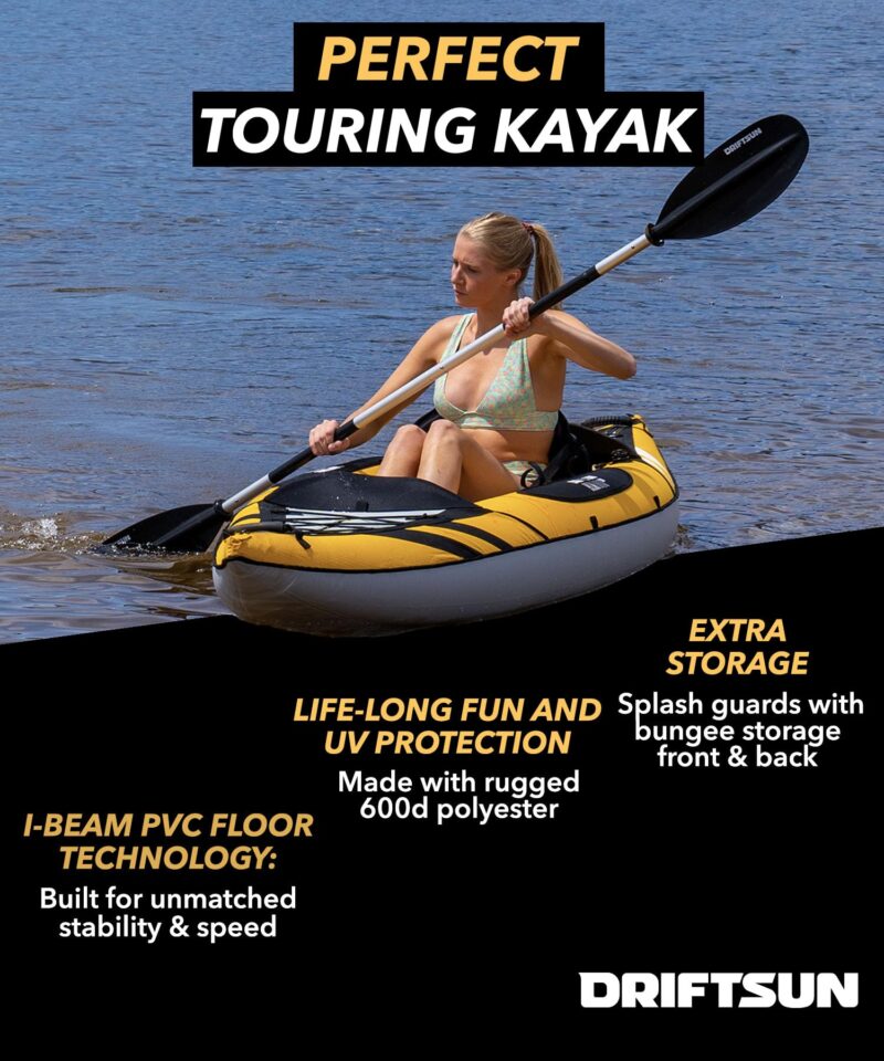 Driftsun Almanor Inflatable Touring Kayak – 1 & 2 Person EVA Padded Seats, High Back Support, Paddle & Pump - Image 9