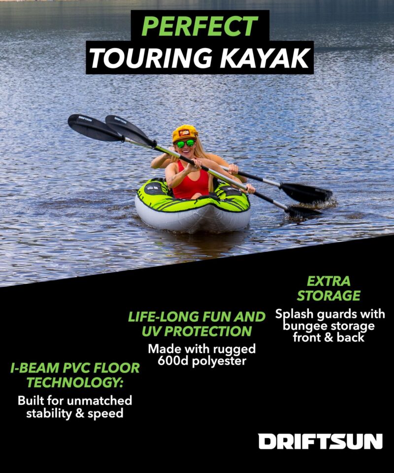 Driftsun Almanor Inflatable Touring Kayak – 1 & 2 Person EVA Padded Seats, High Back Support, Paddle & Pump - Image 3