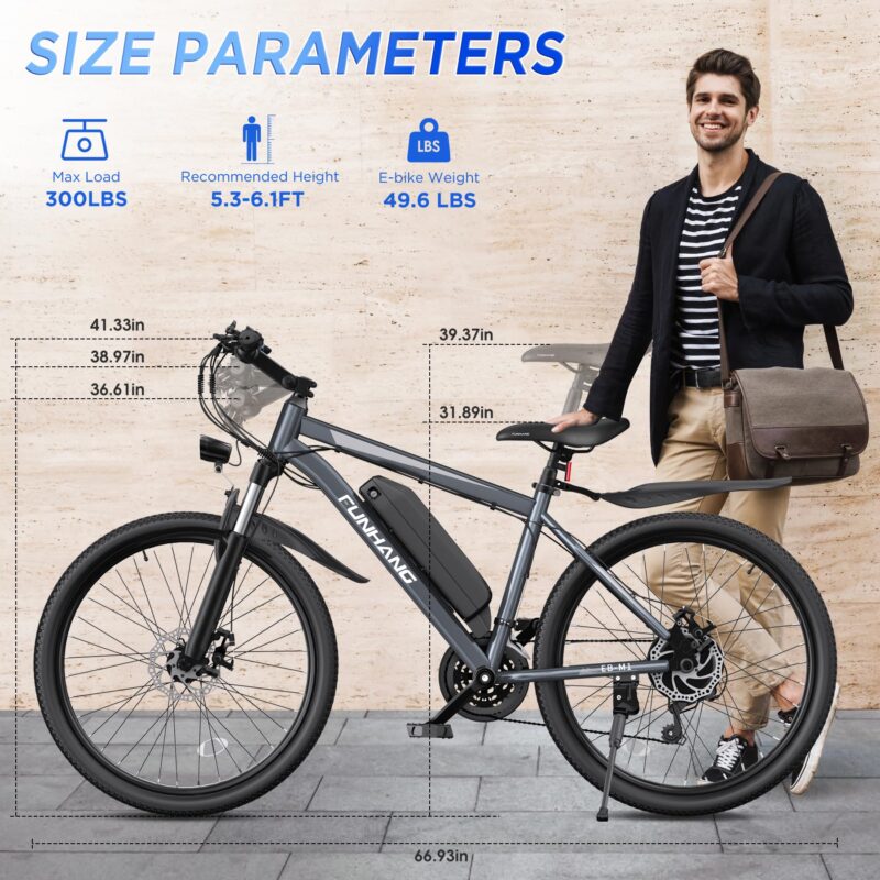 Funhang EB-M1 26″ Electric Mountain Bike – 500 W (1 000 W peak) motor, 48 V 374 Wh removable battery, 35 km h⁻¹ top-speed, up to 80 km range - Image 21