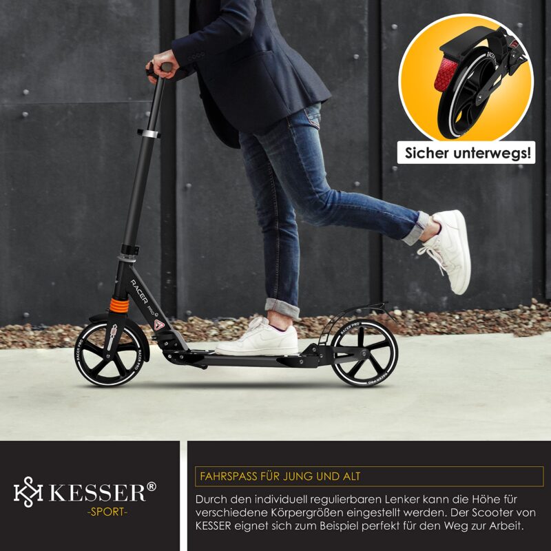 KESSER Pro-S Foldable Kick Scooter – 205 mm Wheels, Lightweight Aluminum, Adjustable Handlebar, 100 kg Max - Image 11
